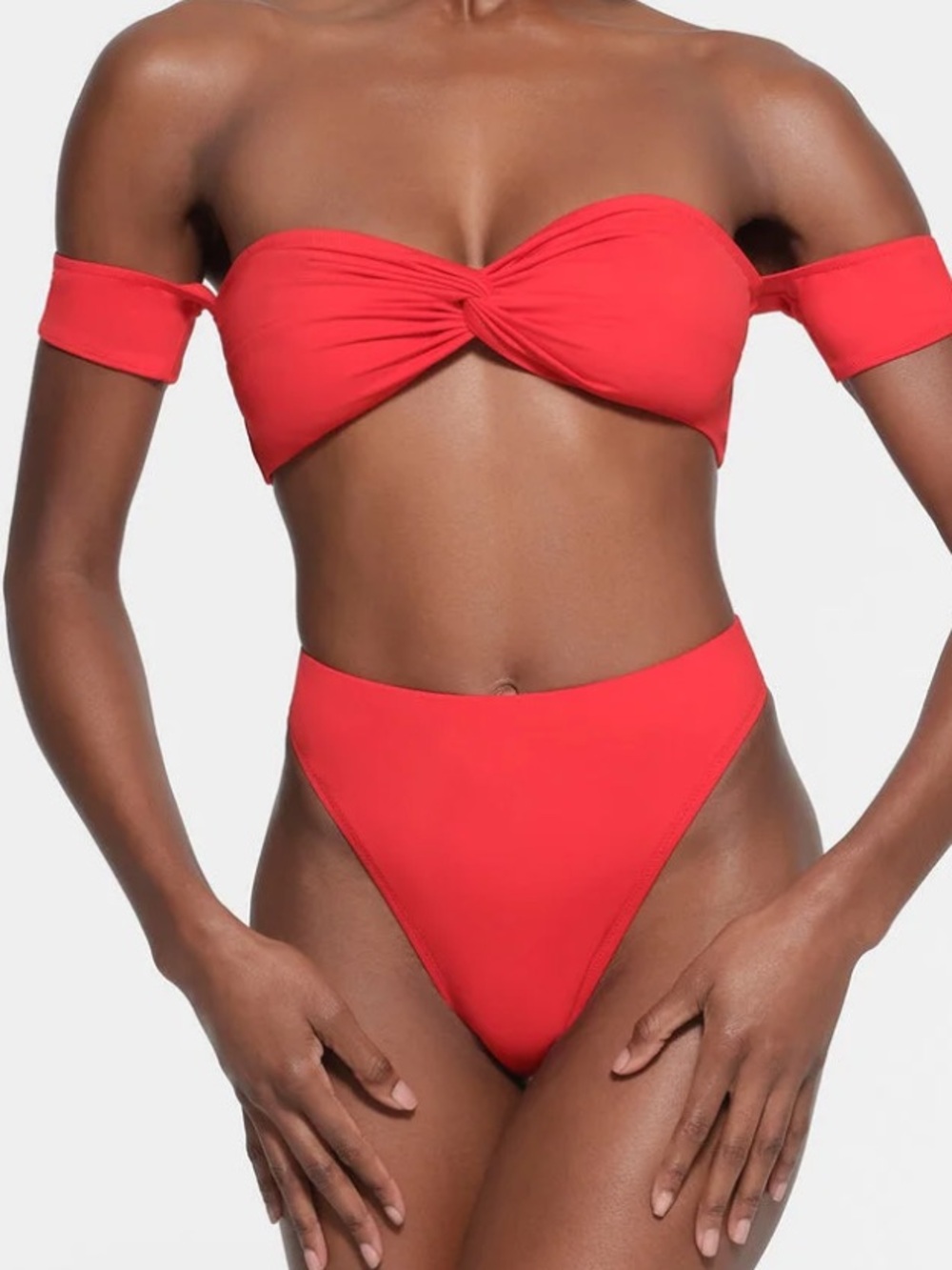 NWT SKIMS ruby red off shoulder high waisted sexy bikini set top bottom size S